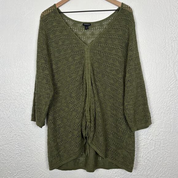 Torrid Open Stitch Pullover V-Neck Cinched Front Sweater Olive Green Size 3 - Picture 2 of 5